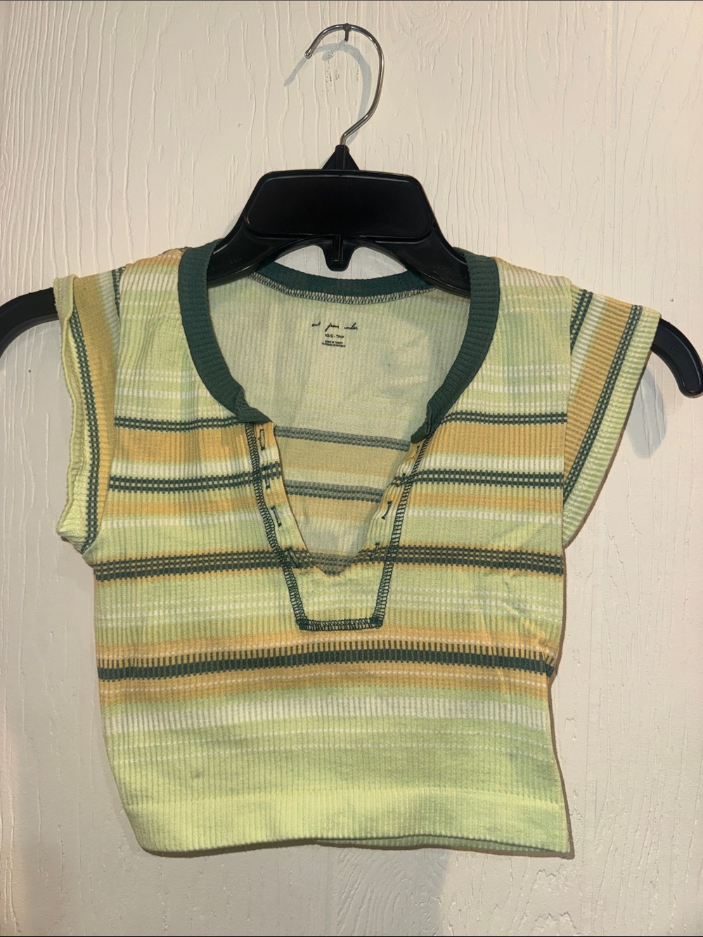 Urban Outfitters Green and Yellow Striped Ribbed Crop Top